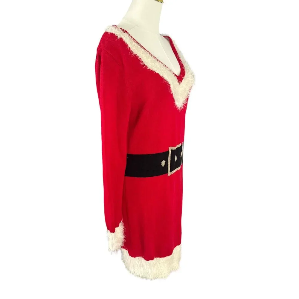 Sweater Project Red Santa Knit Sweater Dress Large Santacon Holiday Christmas - Picture 12 of 14